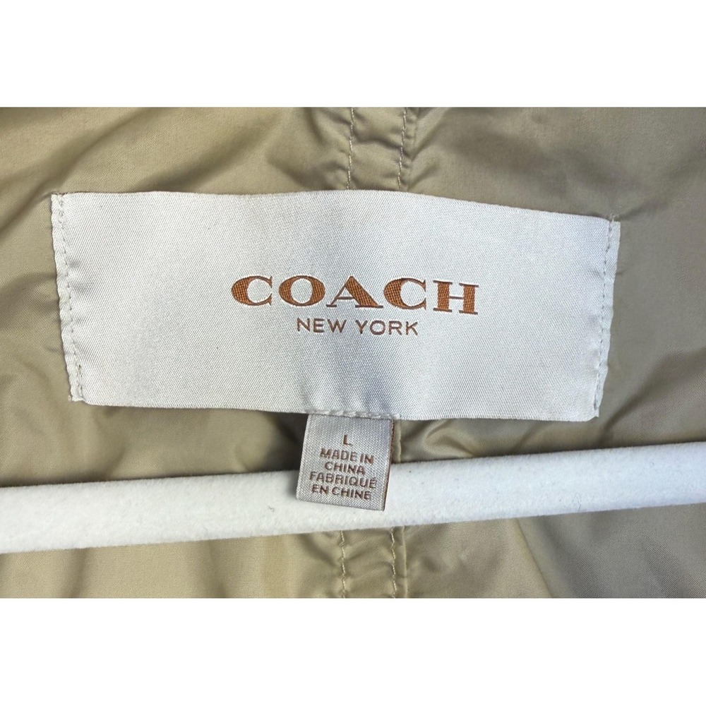 Coach Rain Coat Womens Large Beige Mid Length Zip Jacket Drawstring Pockets - Picture 3 of 10